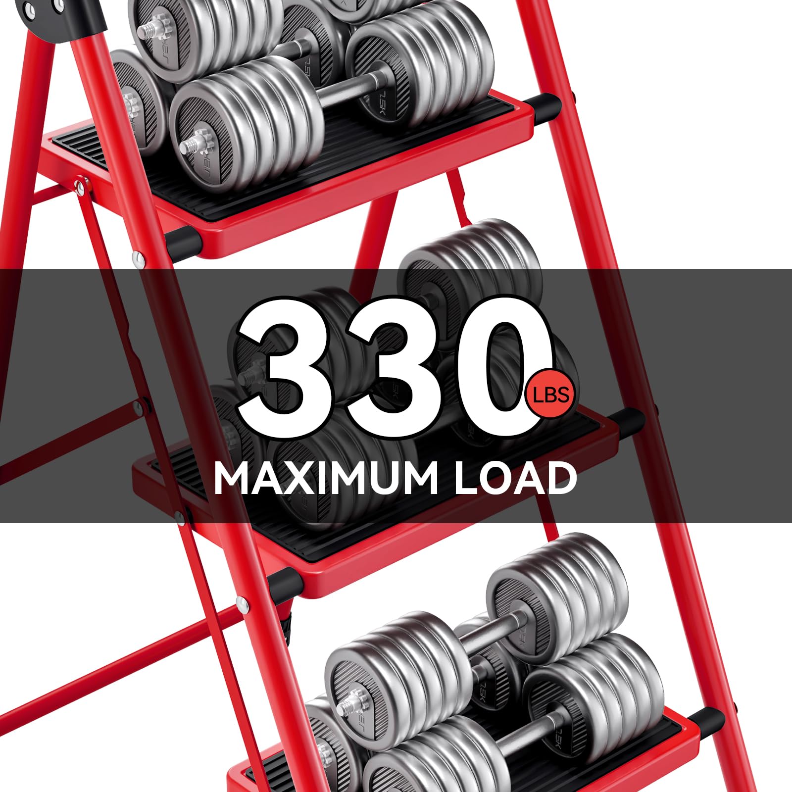 KINGRACK 2 Step Ladder with Handrail, Non-Slip Household Ladder with Folding Safety, Aluminium Folding Step Stool, Maximum Load 150 kg, Black