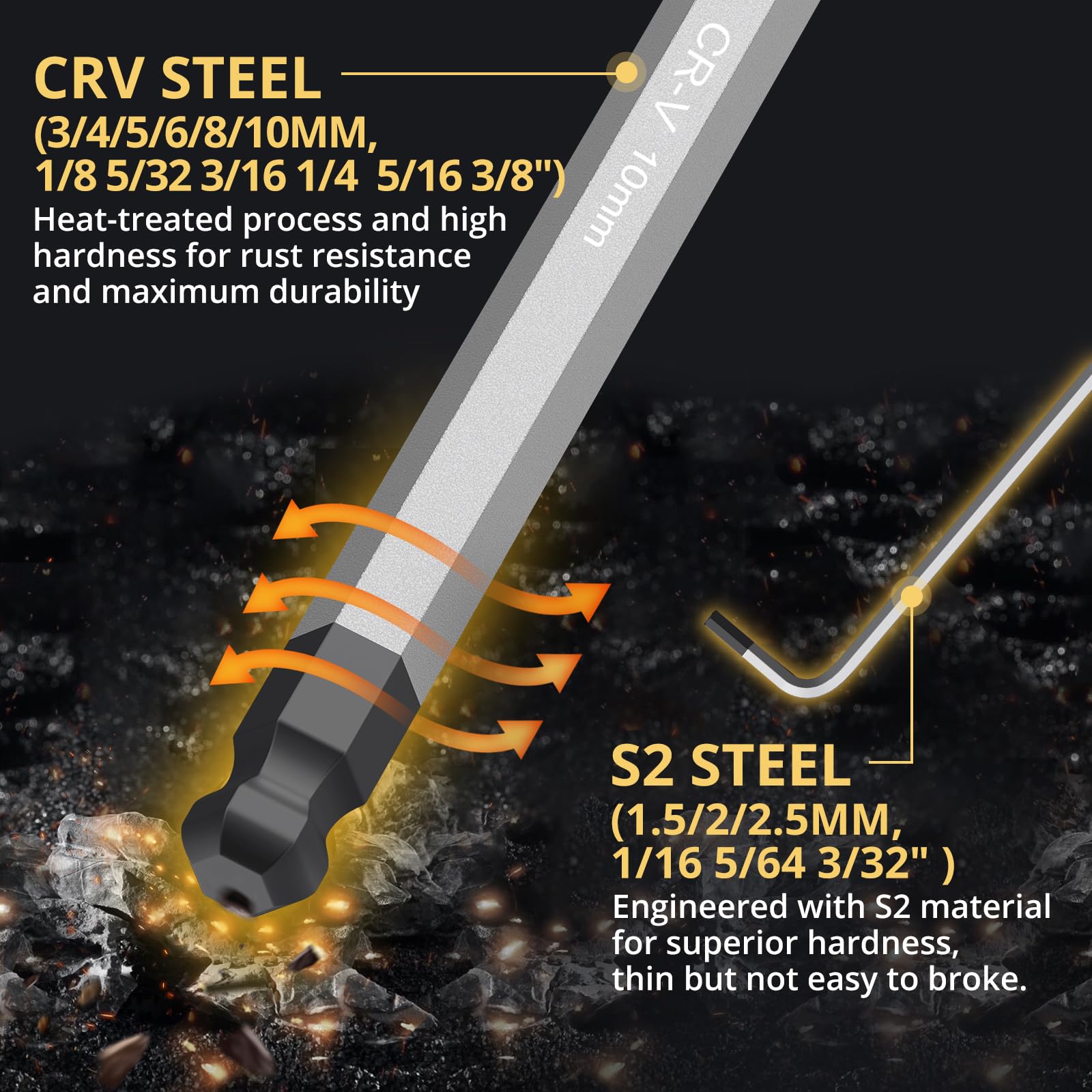 AMTOVL Hex Key Set, Allen Wrench Set, 18PCS Metric and SAE Allen Key Set Extra Long with Ball End T-Handle CRV & S2 Steel 1.5mm-10mm, 1/16-3/8