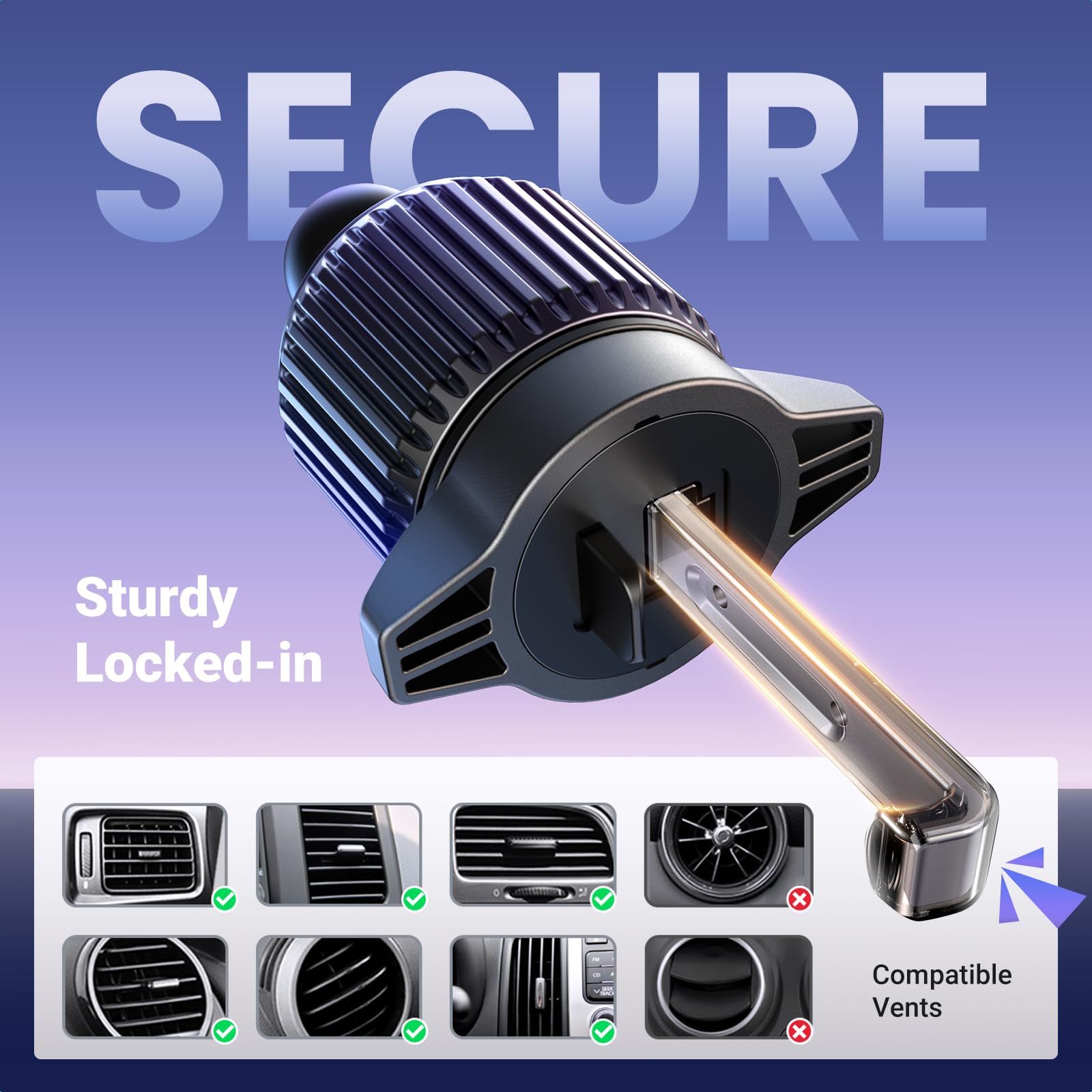 UGREEN Magsafe Car Mount for Air Vent, Magnetic Phone Holder for Cars Cradle Compatible with iPhone 16/15/14/13/12 Series & MagSafe Case with Metal Plates(Black)