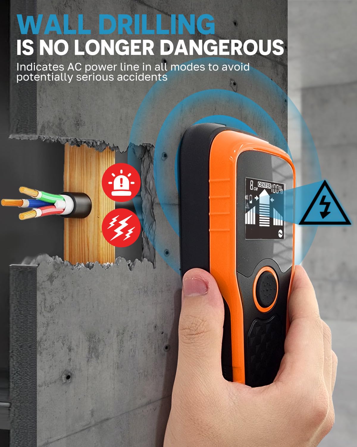 2025 Newest Smart Automatic Stud Finder, 5-in-1 Electronic Wall Scanner Detector with LCD Display & Audio Alarm, Stud Sensor Beam Detector Center Finding for Wood Wire Metal Stud Cable Joist Detection