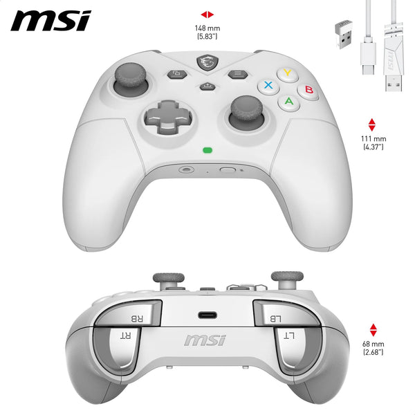 MSI FORCE GC20 V2 WHITE Wired PC Gamepad Controller - Interchangeable D-Pad Covers, Dual Vibration Motors, USB 2.0 - Wired