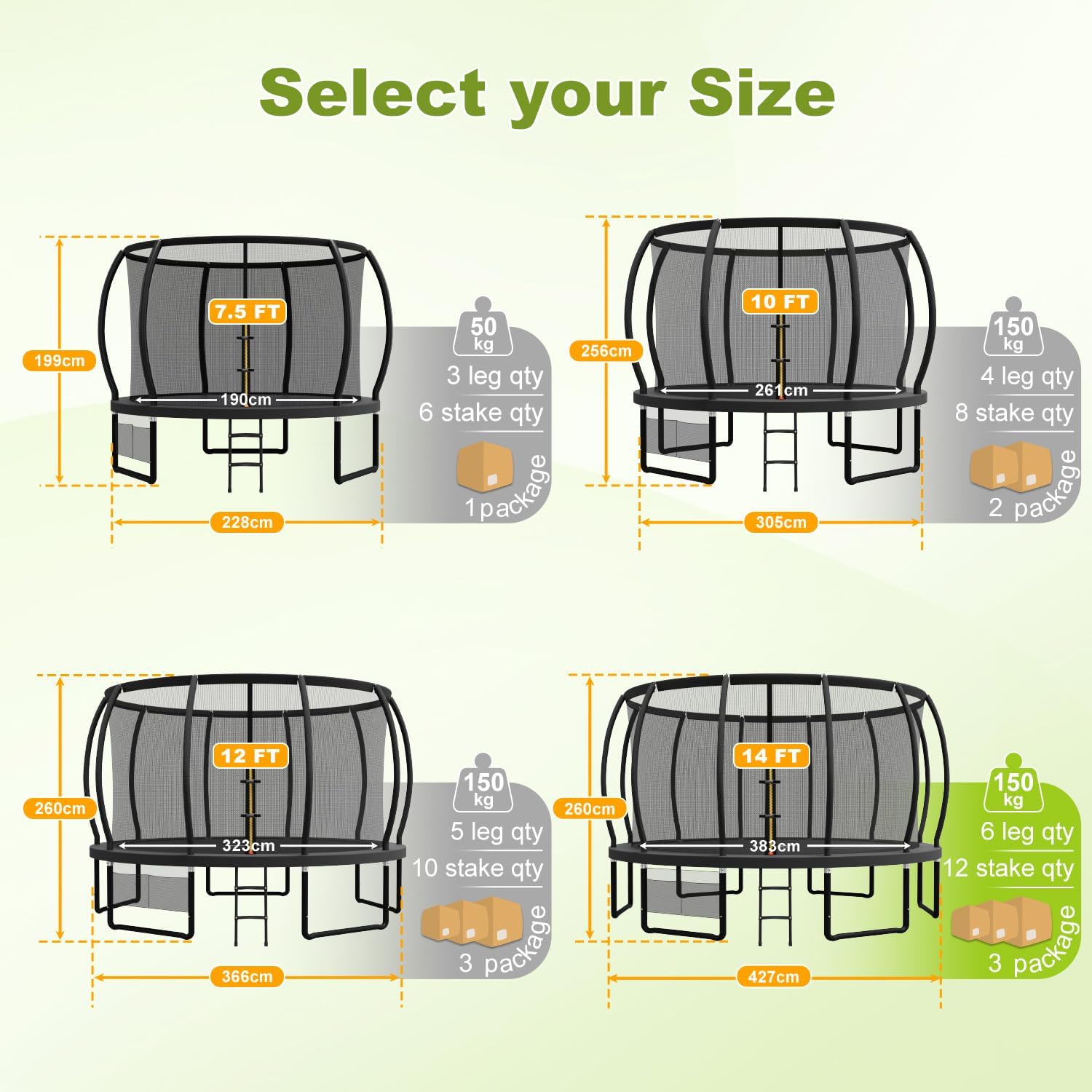 Devoko Outdoor Trampoline 7.5ft/10ft/12ft/14ft GS Certified Garden Trampoline With Safety Net,Non-Slip Ladder& Shoe Organiser,Available For Toddlers And Adults,Up to 150kg