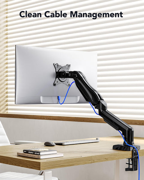 HUANUO Single Monitor Arm Desk Mount for 13 to 32 inch Screens, Tool Free Height Adjustable Monitor Stand with Tilt Swivel Rotate, 75 & 100mm VESA Mount, Load 19.8 lbs, C-clamp & Grommet Options