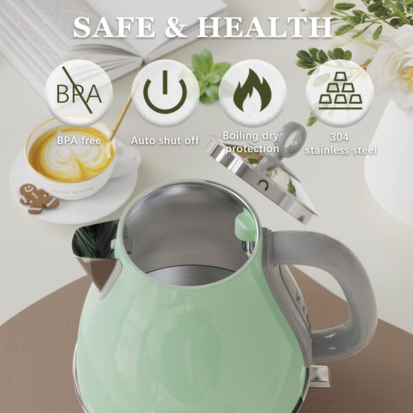 Anfilank Electric Kettle, Stainless Steel 1.7L, Rapid Boil 3000W, BPA Free, Auto Shut-Off and Boil-Dry Protection, Green