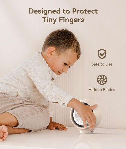 Dreamegg Baby Pram Fan - Portable Clip On Fan for Stroller with Hidden Blade & Child Lock, 4 Speeds With Eco Mode, Night Light, LED Display, USB Rechargeable for Car Seat & Crib, Ideal Baby Gift