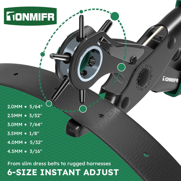Professional Leather Hole Punch Plier - Tonmifr Heavy Duty 6 Sizes Belt & Watch Band Hole Puncher Tool, Leather Craft Tool for Belts, Handbags, Straps, Precision Ground Punches with Non-Slip Grips