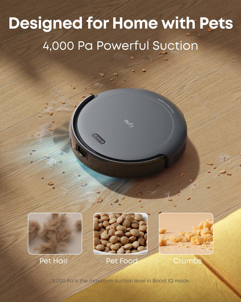 eufy Robot Vacuum C10 with Self Empty Station, 4,000Pa, 2.85-Inch Ultra-Slim Body, Up to 60 Days of Hands Free Cleaning,Carpet Cleaning, Edge Expansion Brush, Quiet, Point Laser Navigation