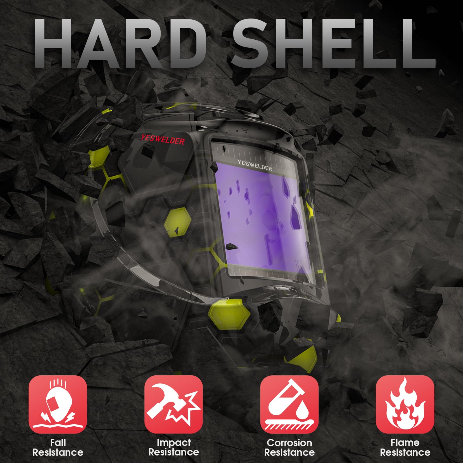 YESWELDER Welding Mask True Colour Large View 10X9cm Auto Darkening Welding Helmet Solar Powered Replaceable Battery, 4 Premium Sensors Wide Shade 4/5-9/9-13 for TIG MIG ARC CUT GRIND Welder Mask