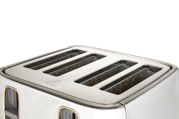 Haden Dorchester Chrome Toaster 4 Slice - Digital Browning Controls - Modern LCD Display - Cancel/Defrost/Reheat Settings - 1900-2300W Digital 4 Slice