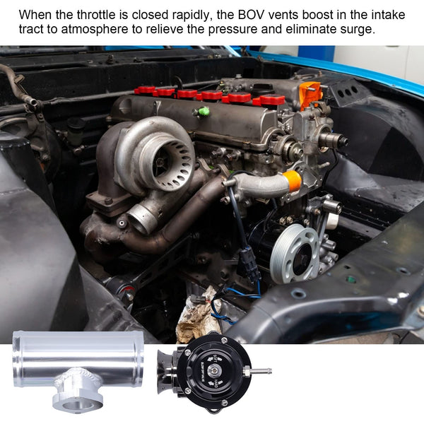 Turbo Blow Off Valve kit, Akozon Universal SDD‑BOVGRSBL FPG250 Aluminium Billet Turbo Blow Off Valve with 2.5in Flange Pipe Type‑RS(Purple)