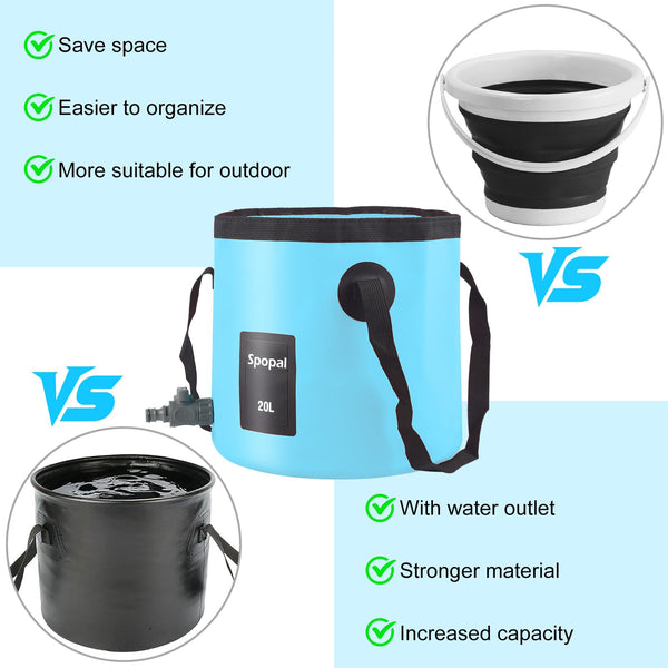 Spopal 20L Collapsible Bucket, Outdoor Foldable Bucket with Drainage Outlet for Camping, Collapsible Storage Container for Traveling Picnic Hiking Fishing Car Washing