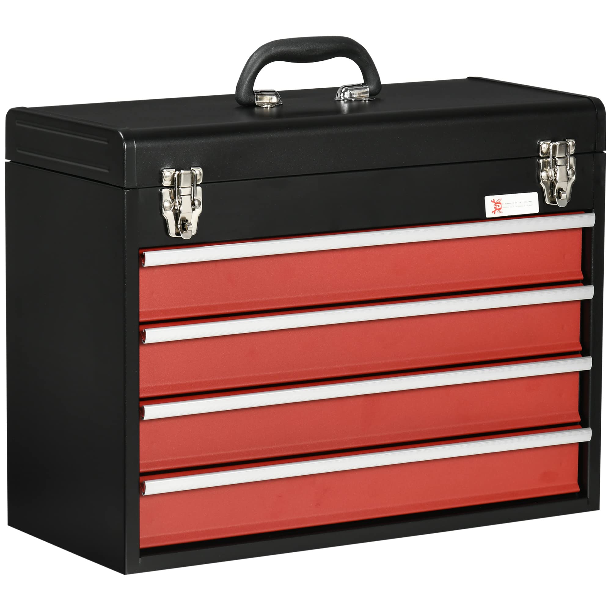 DURHAND 3 Drawer Tool Chest, Lockable Metal Tool Box with Ball Bearing Runners, Portable Toolbox, 510mm x 220mm x 320mm, Red