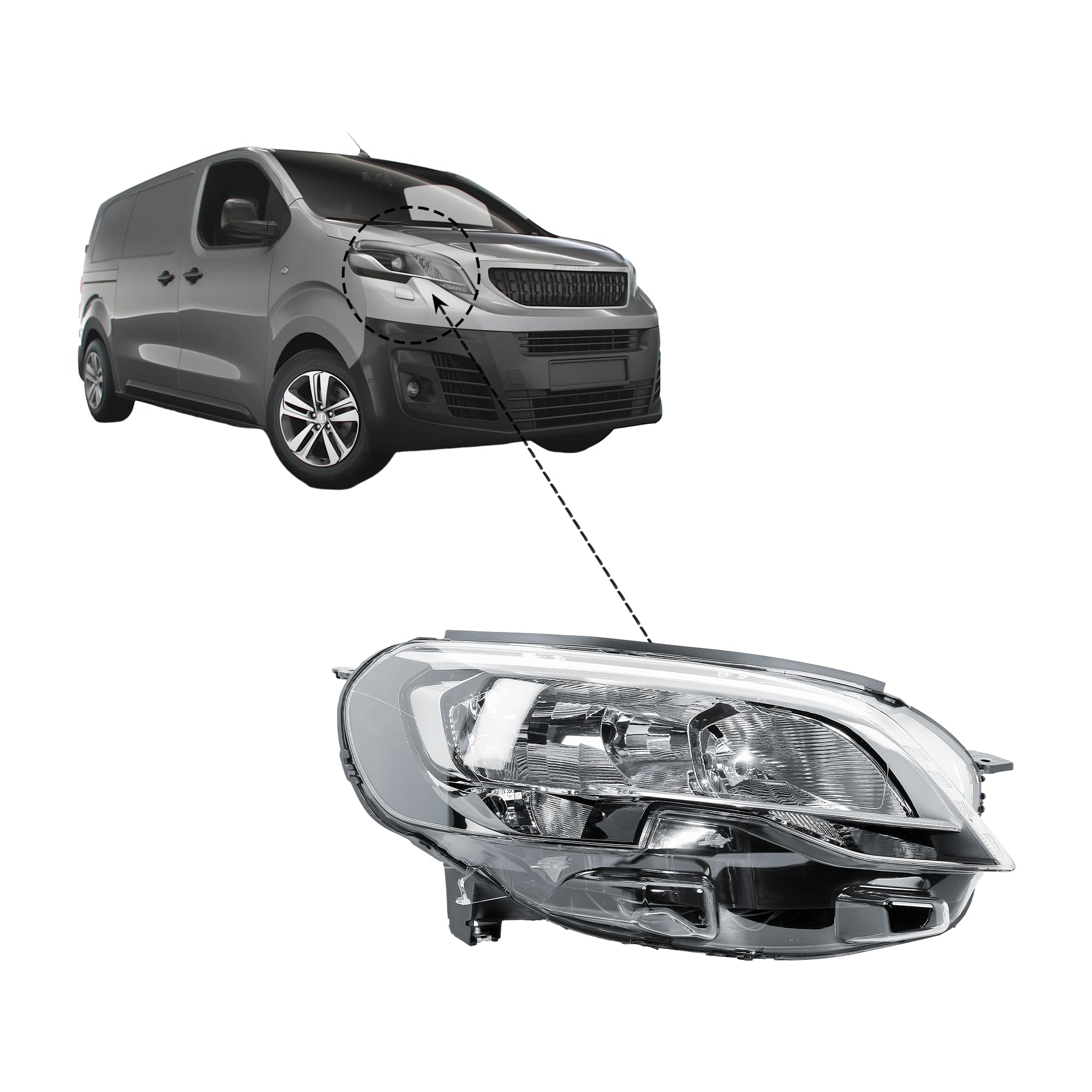 LONGLING Replacement Driver Right Side O/S Headlight Head Lamp Electric Adjustment for Peugeot Expert 2016-2023