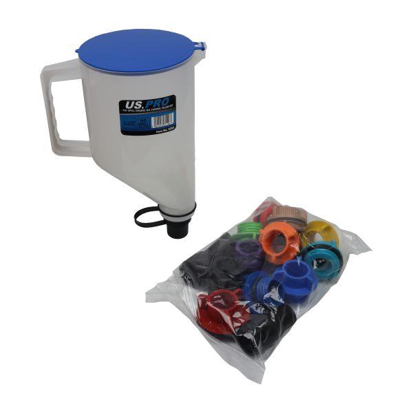 US PRO Tools No-Spill Engine Oil Funnel Filler Kit - 1.7L Funnel & 12 Adapters 5055