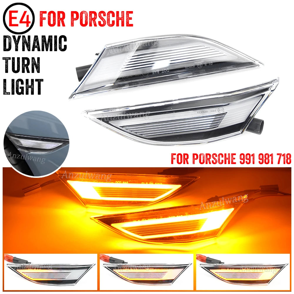 For Porsche 991 981 718 Cayman Boxster Cayenn LED Front Side Marker Lights Turn Signal Lamp 2Pcs