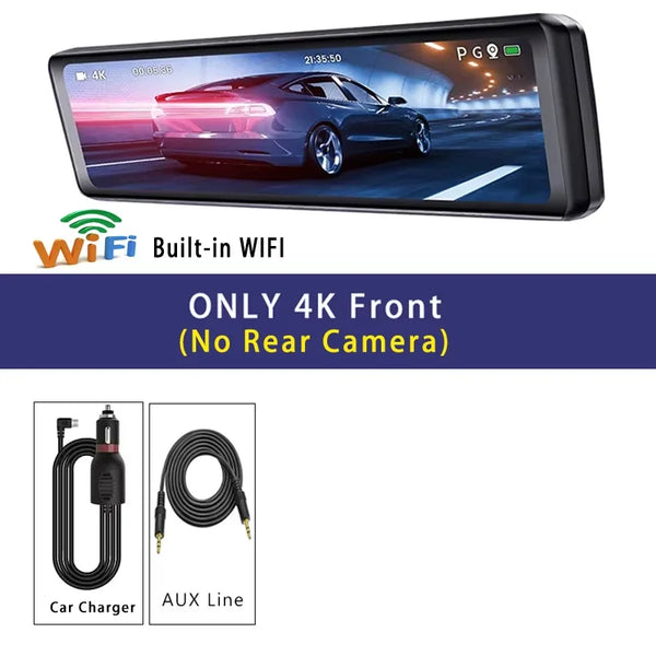 Dash Cam 11.26" 4K 2160P GPS WIFI Car Dvr Mirror Dual Lens Dashcam IPS Screen Car Camera Drive Recorder Stream RearView Mirror