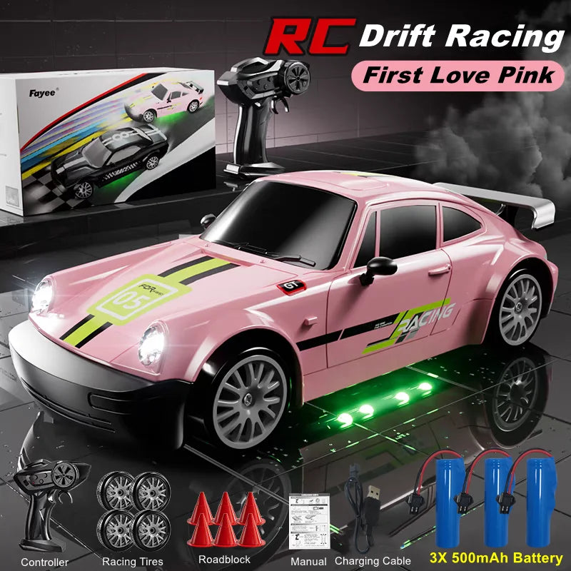4WD RC Drift Car With LED Light 2.4G Radio 20KM/h High Speed Remote Control Racing Cars Vehicle Model Toy Gift for Boy Girl Kid