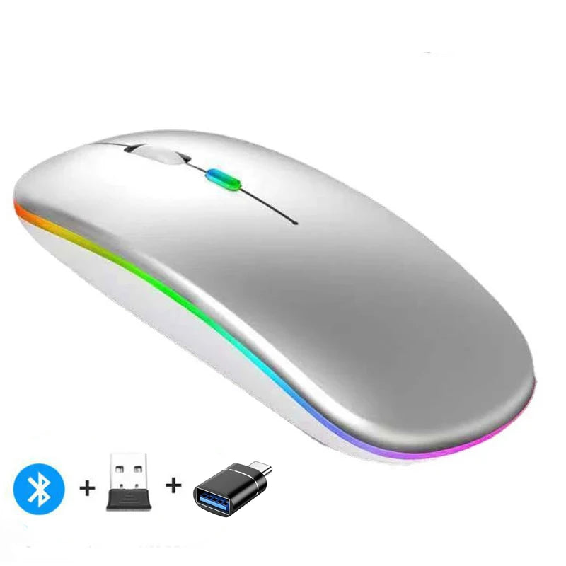 Ultra-Slim Wireless Rechargeable Mouse with LED Lighting, Dual Mode (BT & 2.4G), Compatible with iPad, Laptop, PC, Mac, Windows