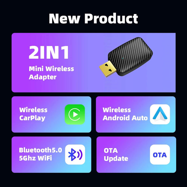 Carplay Android Auto Wireless Adapter For Toyota Mazda Nissan Camry Suzuki Subaru Citroen Audi Mercedes Kia Ford Opel Spotify BT
