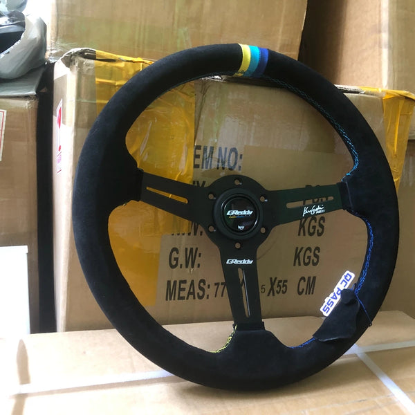 14Inch JDM Racing Greddy Steering Wheel JDM Rally Drift Suede Leather Greddy Steering Wheel Volantes For VW BMW Toyota Honda