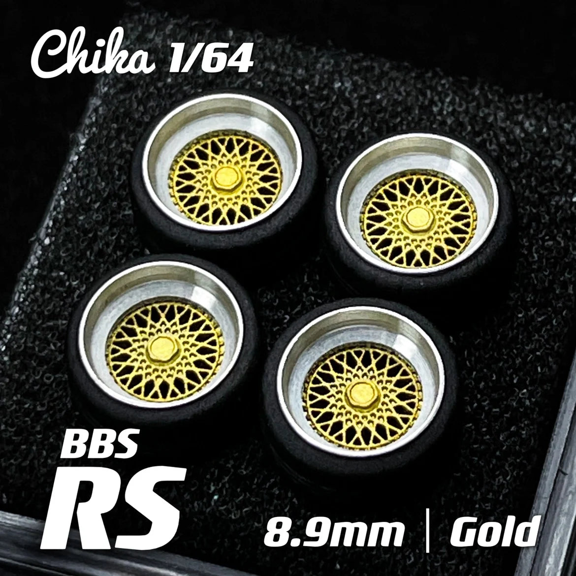 1/64 Chika  Wheels with Rubber Tires Model Car Modified Parts BBS RS  JDM VIP For Hotwheels Tomica MiniGT （Supplied with axle）