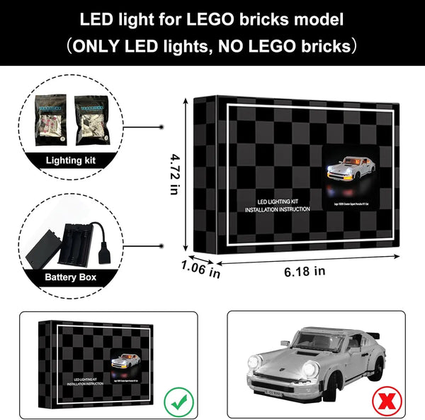 Hprosper LED Light For 10295 Creator Expert Porsche 911 Car Decorative Lamp With Battery Box (Not Include Lego Building Blocks)