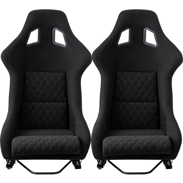 Size L Piece of Universal Fiber Glass Racing Bucket Seat, Black Fabric White Diamond Stitch w/Dual Lock slider And L Shape Brack