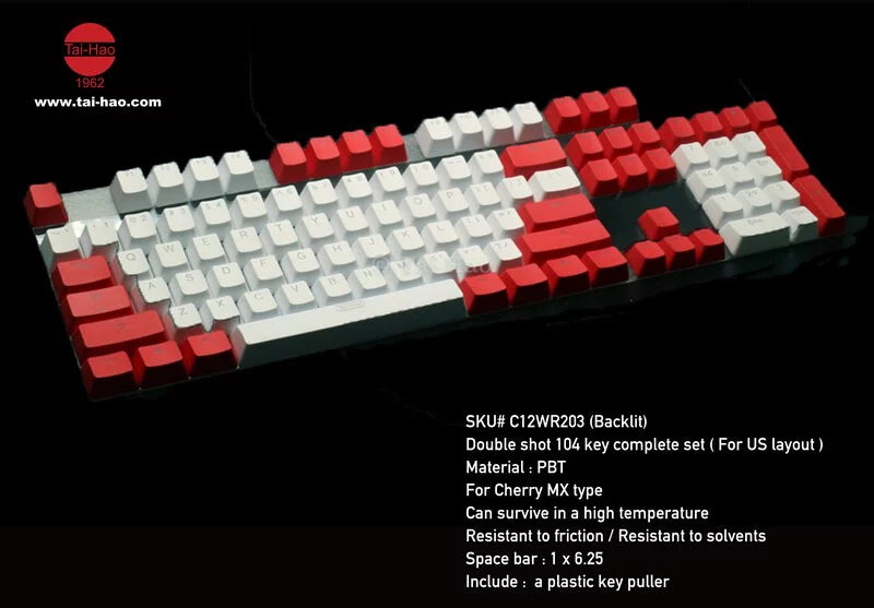 Tai-Hao PBT Backlit 114 keys Double Shot Keycaps - Red Alarm