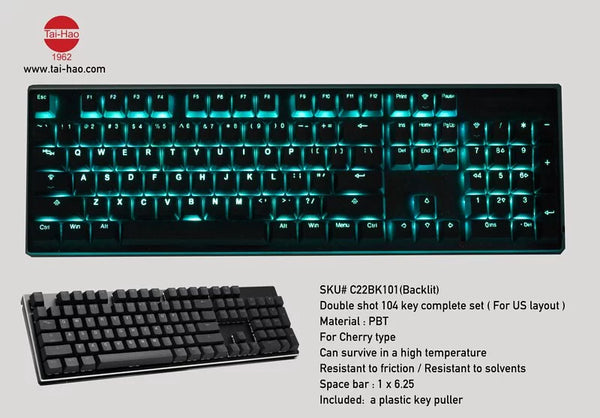 Tai-Hao Double Shot PBT Backlit Keycaps 108-Keys Set For Cherry MX Switch - Black