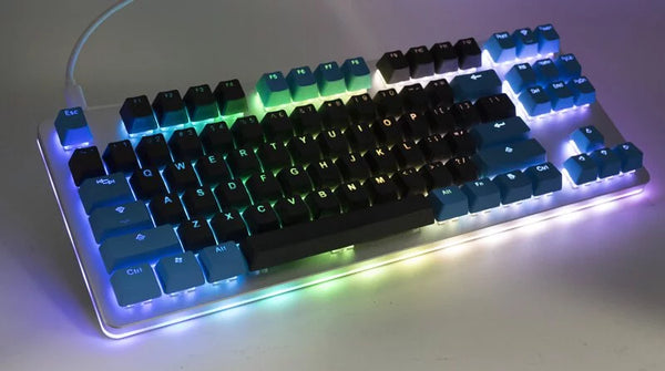 Tai-Hao Double Shot PBT Backlit Keycaps - Black + Deep Sky Blue