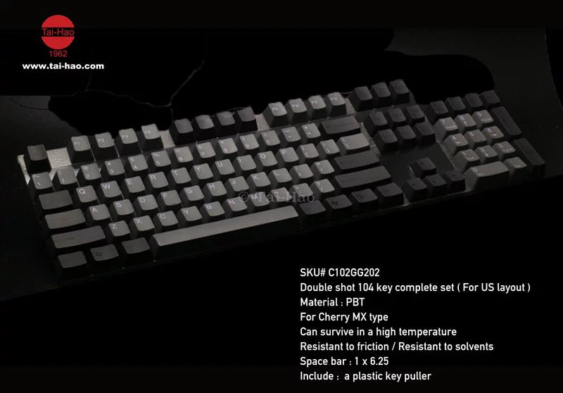 Tai-Hao PBT Double Shot Keycaps Set - Black/Grey