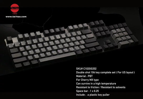 Tai-Hao PBT Double Shot Keycaps Set - Black/Grey