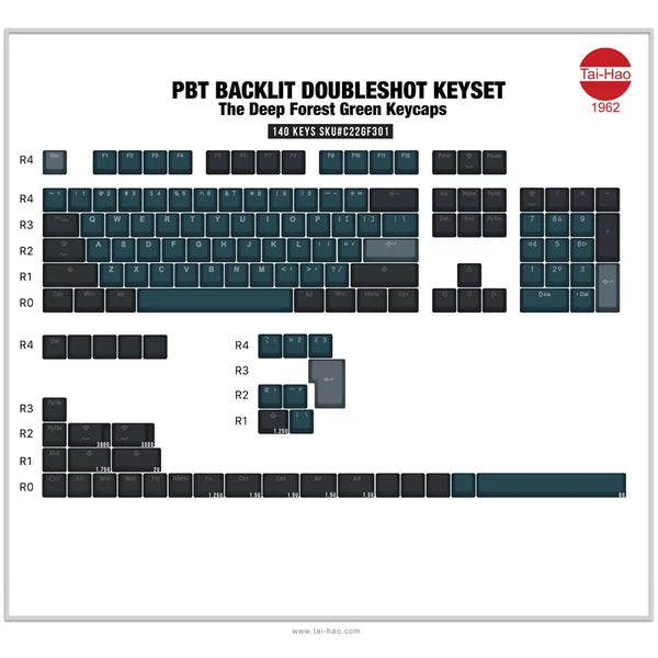 Tai-Hao PBT Backlit 132 Keys+UK ISO 8 Keys - Forest Deep Green
