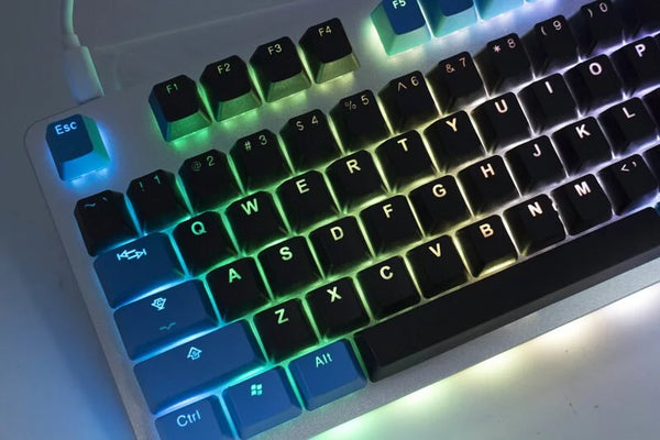Tai-Hao Double Shot PBT Backlit Keycaps - Black + Deep Sky Blue