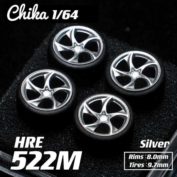 1/64 Chika  Wheels with Rubber Tires Model Car Modified Parts BBS RS  JDM VIP For Hotwheels Tomica MiniGT （Supplied with axle）