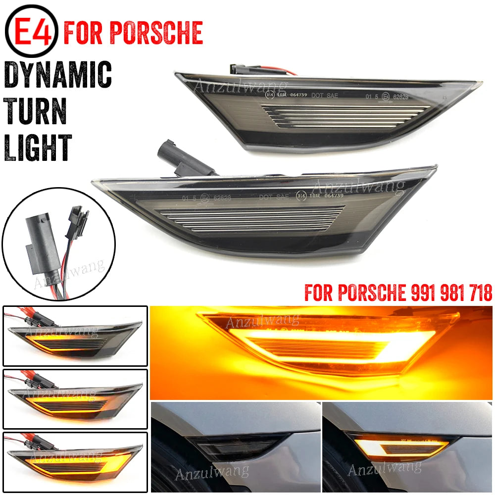 For Porsche 991 981 718 Cayman Boxster Cayenn LED Front Side Marker Lights Turn Signal Lamp 2Pcs