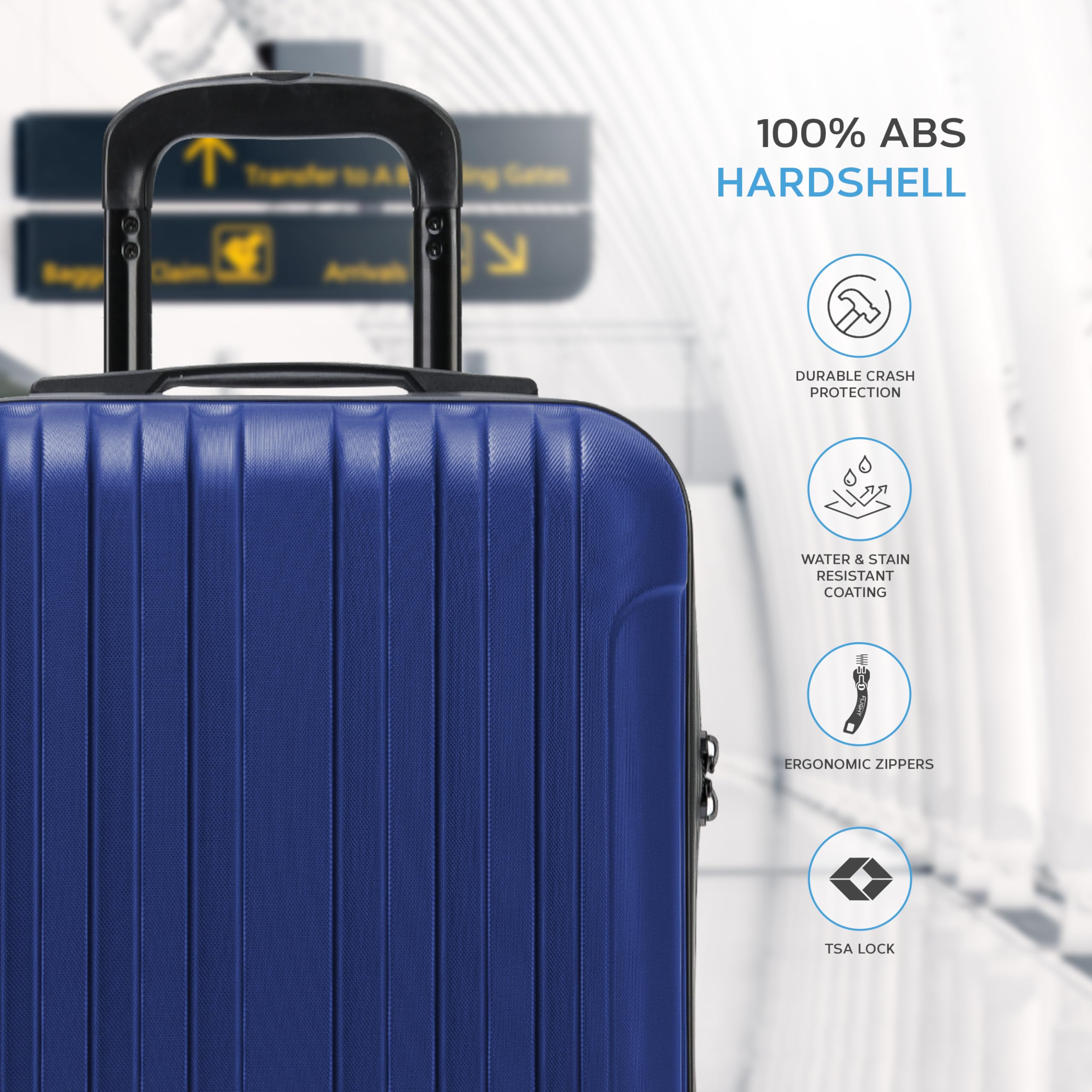 Flight Knight Premium Lightweight Suitcase - Built-in TSA Lock - 8 Spinner Wheels - ABS Hard Shell Check in Highly Durable Luggage - Medium - 67x45x26cm