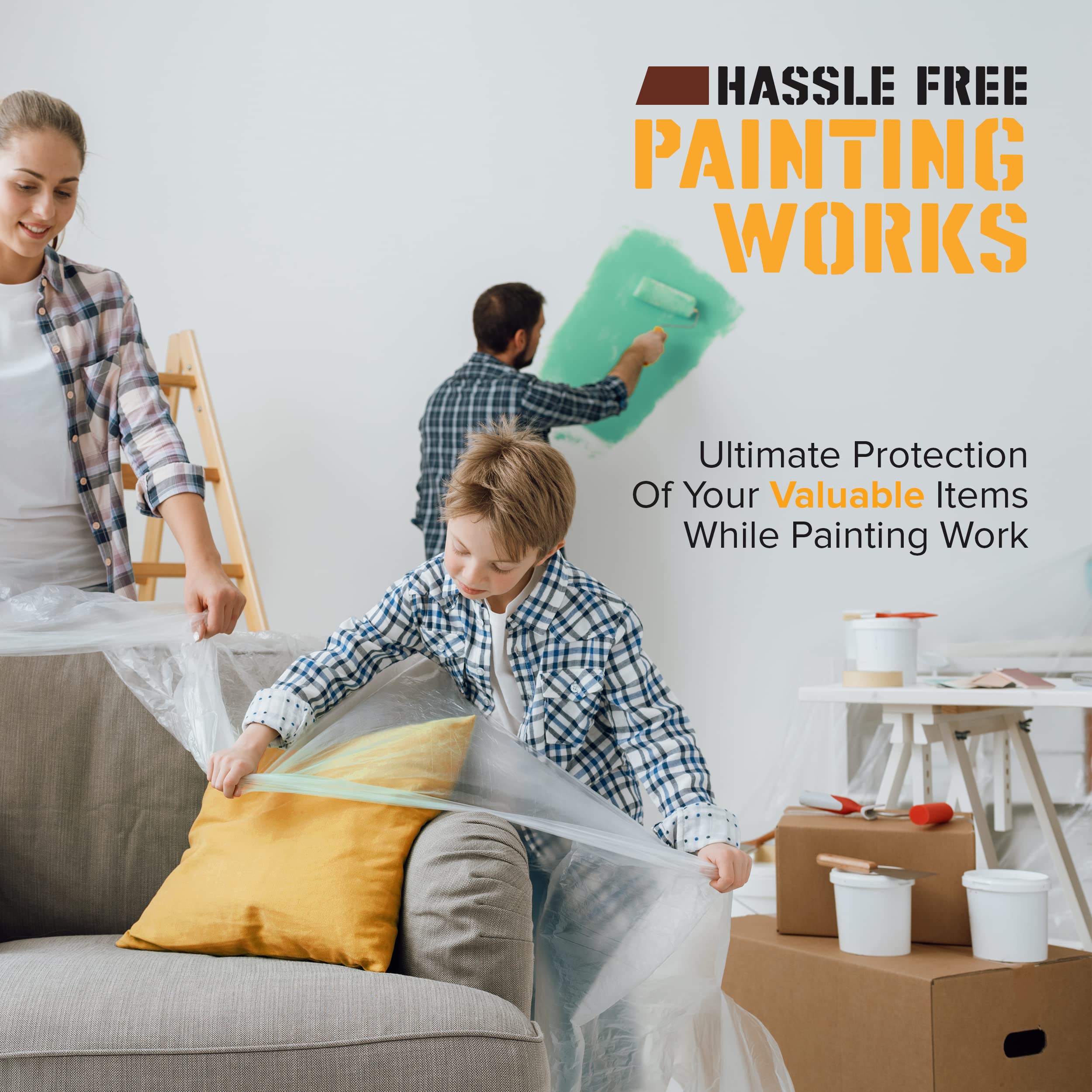 RAULDE 10 Pieces Paint Roller Set - Includes a Paint Tray, Brush, Large and Mini Rollers & Sleeves, Paint Repellent Masking Tape, Paint Mixer - Roller Set for Painting Walls, Edges & Ceilings