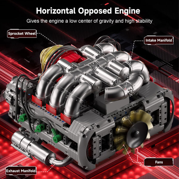 Mould King V12 Engine Building Block Sets, V12 Engine Model Kit That Runs, MOC Engineering Model Building Kit with Battery and Motor, Engineering Building Blocks for Adults (3472 PCS)
