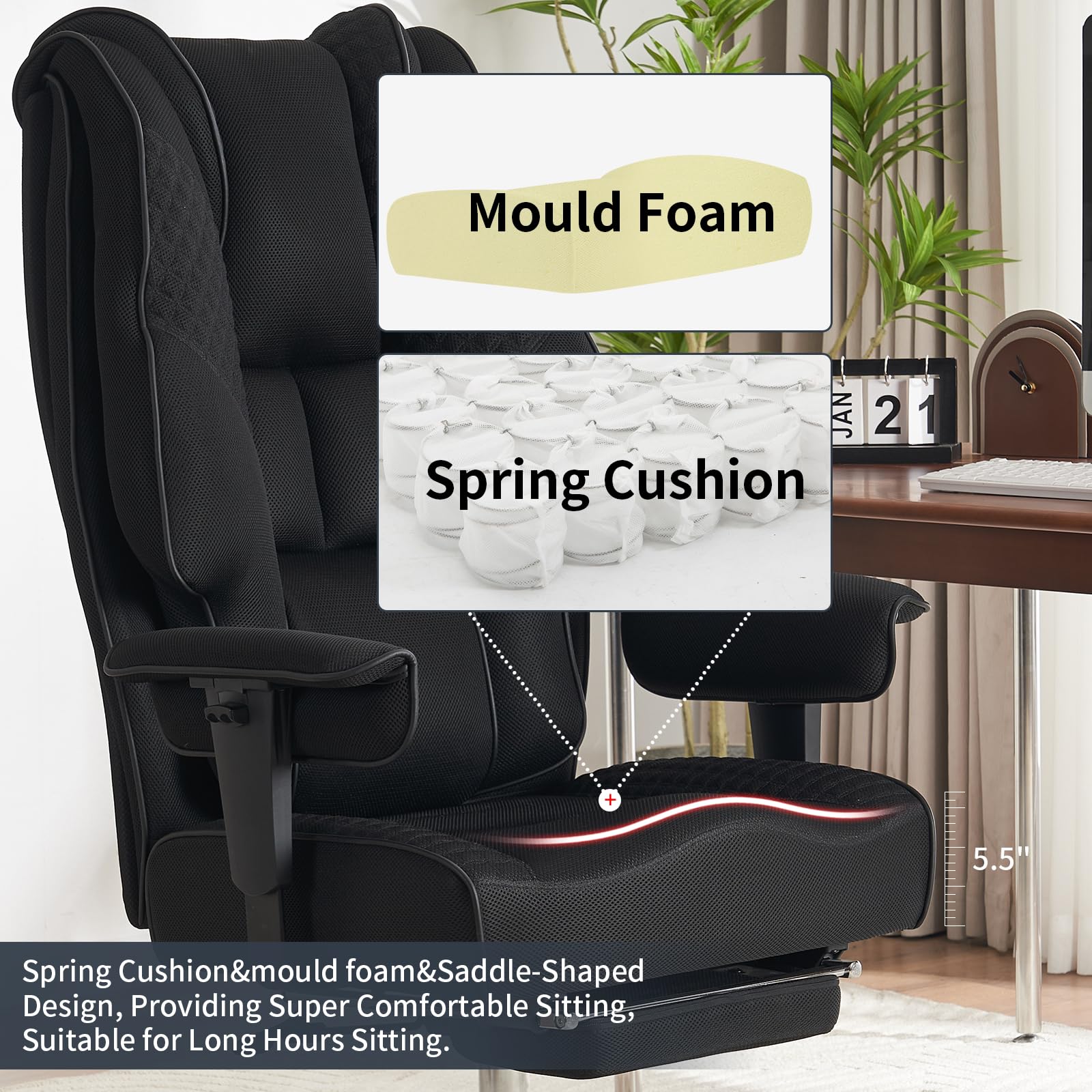 EXCEBET Ergonomic Office Chair – High Back PU Leather Executive Desk Chair with Adjustable Armrests, Swivel Computer Chair for Home/Office, Heavy Duty Support up to 400 lbs