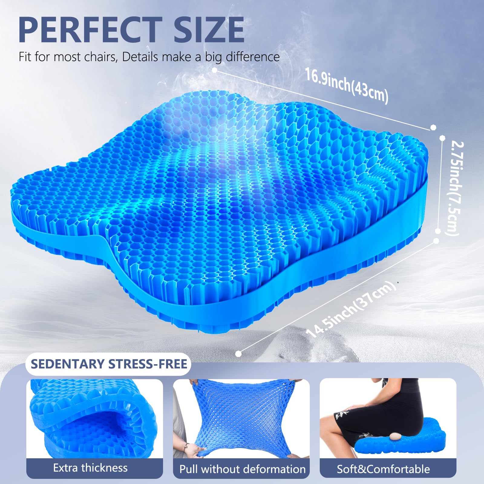 Extra Thicker Gel Seat Cushion for Long Sitting, Pressure Relief Seat Cushion, Chair Cushion for Back Pain, Egg Cushion for Car, Desk Chair,