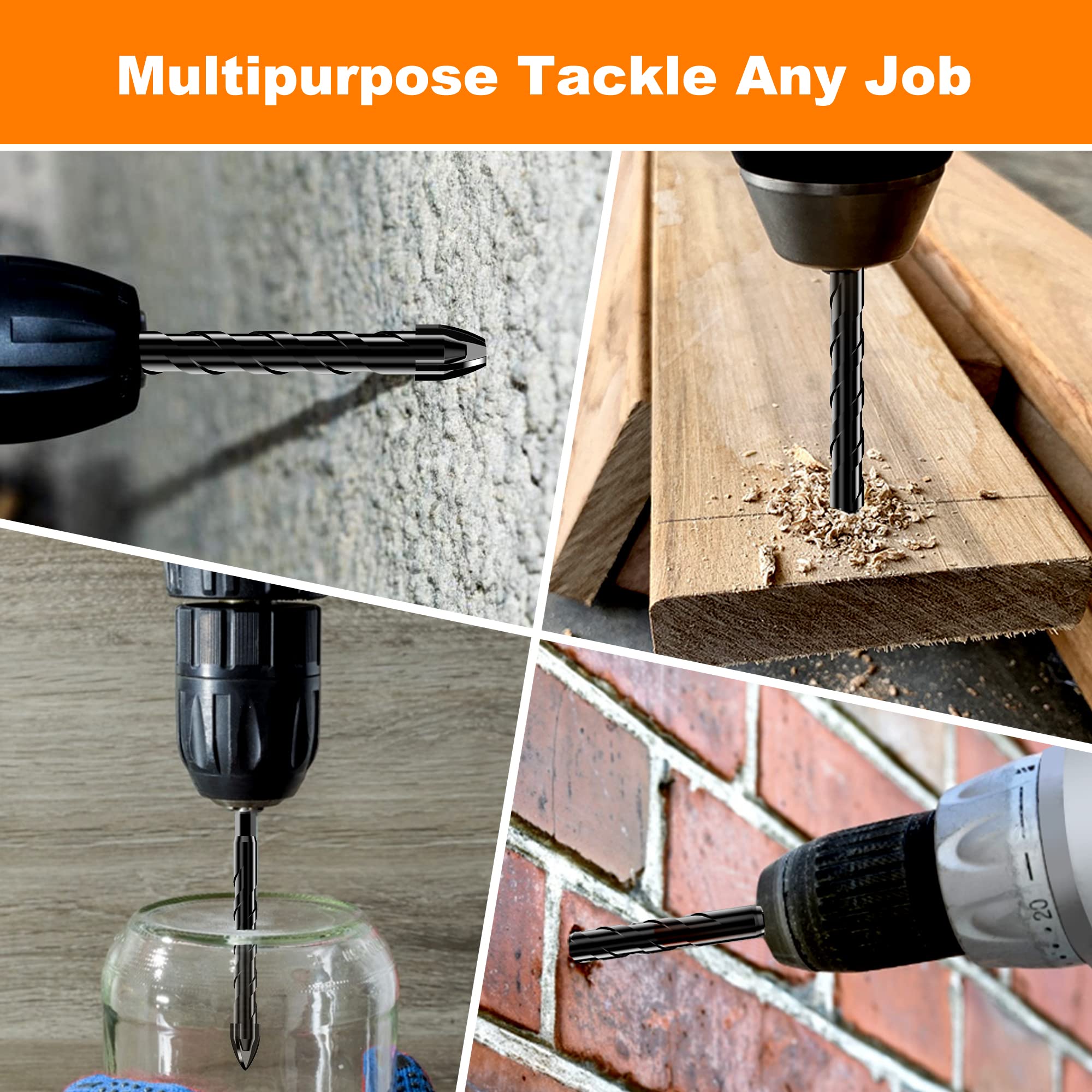 Masonry Drill Bit, Professional Masonry Drill Bit Set (10PCS) for Concrete/Glass/Brick/Cement/Tile/Wood/Etc, Industrial Strength Carbide Drill Bits Tip, 5/32"-1/2"