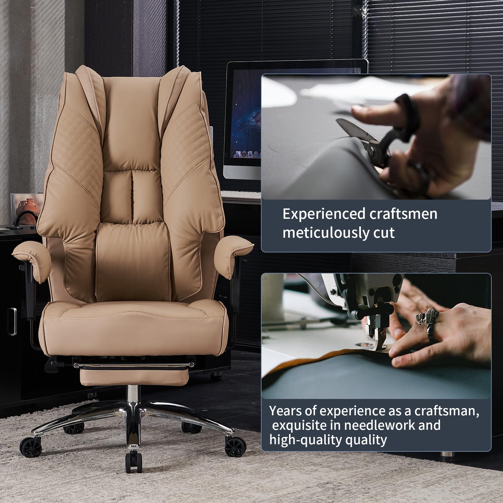 EXCEBET Ergonomic Office Chair – High Back PU Leather Executive Desk Chair with Adjustable Armrests, Swivel Computer Chair for Home/Office, Heavy Duty Support up to 400 lbs