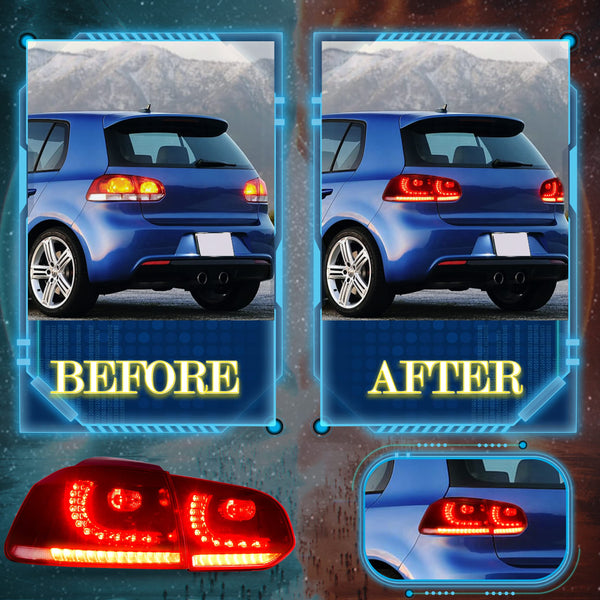 VLAND LED Tail Lights Fit for 2008-2013 Volkswagen Golf 6 MK6 TSI TDI GTD R(not for GTI/Variant/Cabriolet), Rear Lights with Sequential Turn Signal Indicators, E-mark, Red Smoked