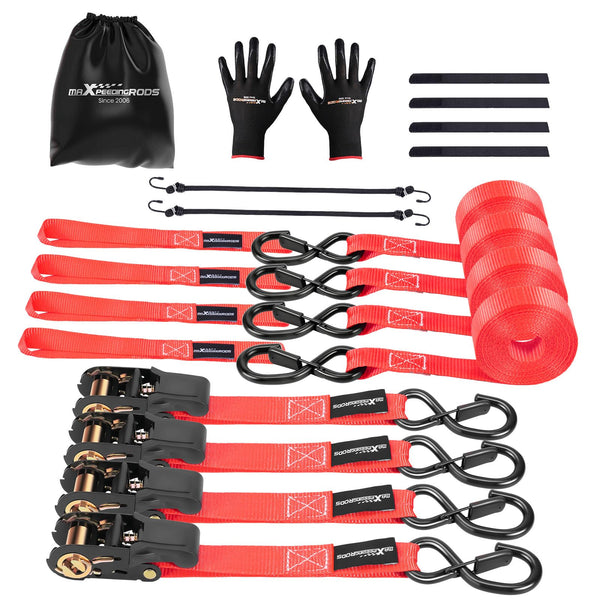 maXpeedingrods 4x 997kg Tie Down Straps 15ft (4.5m), Ratchet Straps 2200lb, Lashing Straps 25mm, Straps with safety clip S-hooks, motorcycle tie down straps, EN 12195-2 - Blue