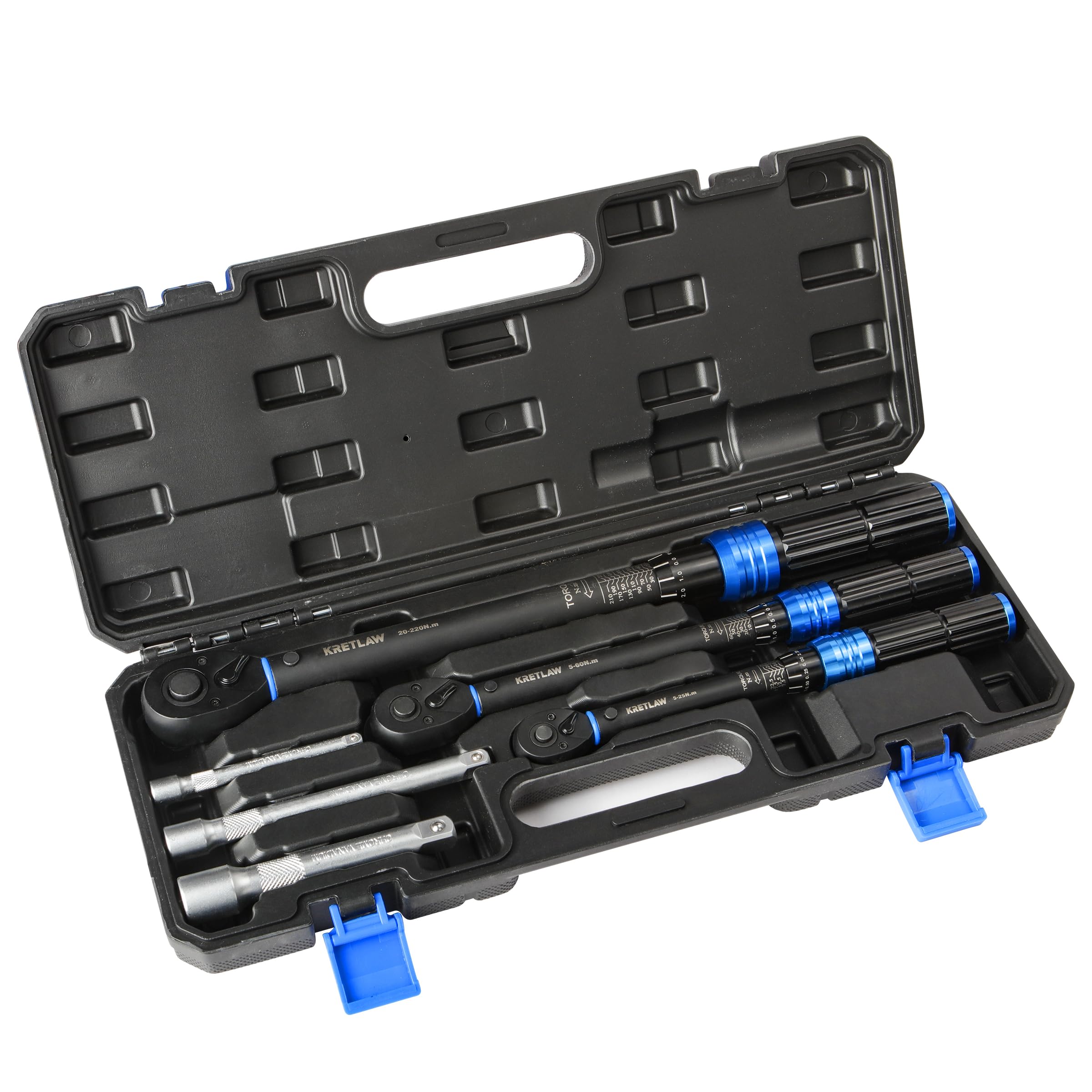 KRETLAW 3/8" Torque Wrench Set 30PCs, 5-60 Nm Drive Click Torque Wrench (72 Teeth ±3% Accuracy) with Extensions, Sockets, Adapter for Bike and Motorcycle Car Truck Maintenance