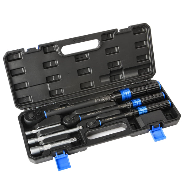 KRETLAW 3/8" Torque Wrench Set 30PCs, 5-60 Nm Drive Click Torque Wrench (72 Teeth ±3% Accuracy) with Extensions, Sockets, Adapter for Bike and Motorcycle Car Truck Maintenance