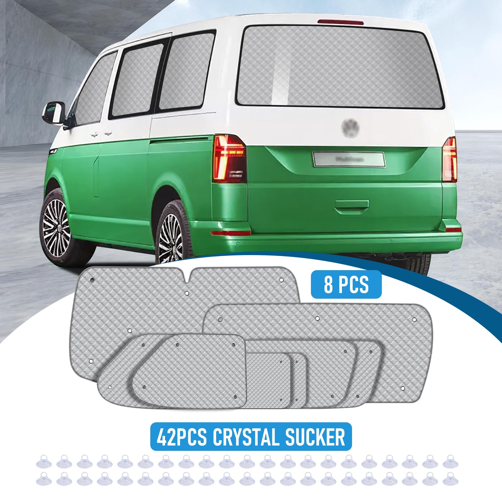 MaxAwe 8Pcs Internal Thermal Blind Set Fits for VW T5/T6 LWB, Luxury Sunshade Wrap Cover Kit, Window Front Screen Cover, Summer Uv Sun Blind & Winter Insulation Cover for VW Campervans & Motorhome