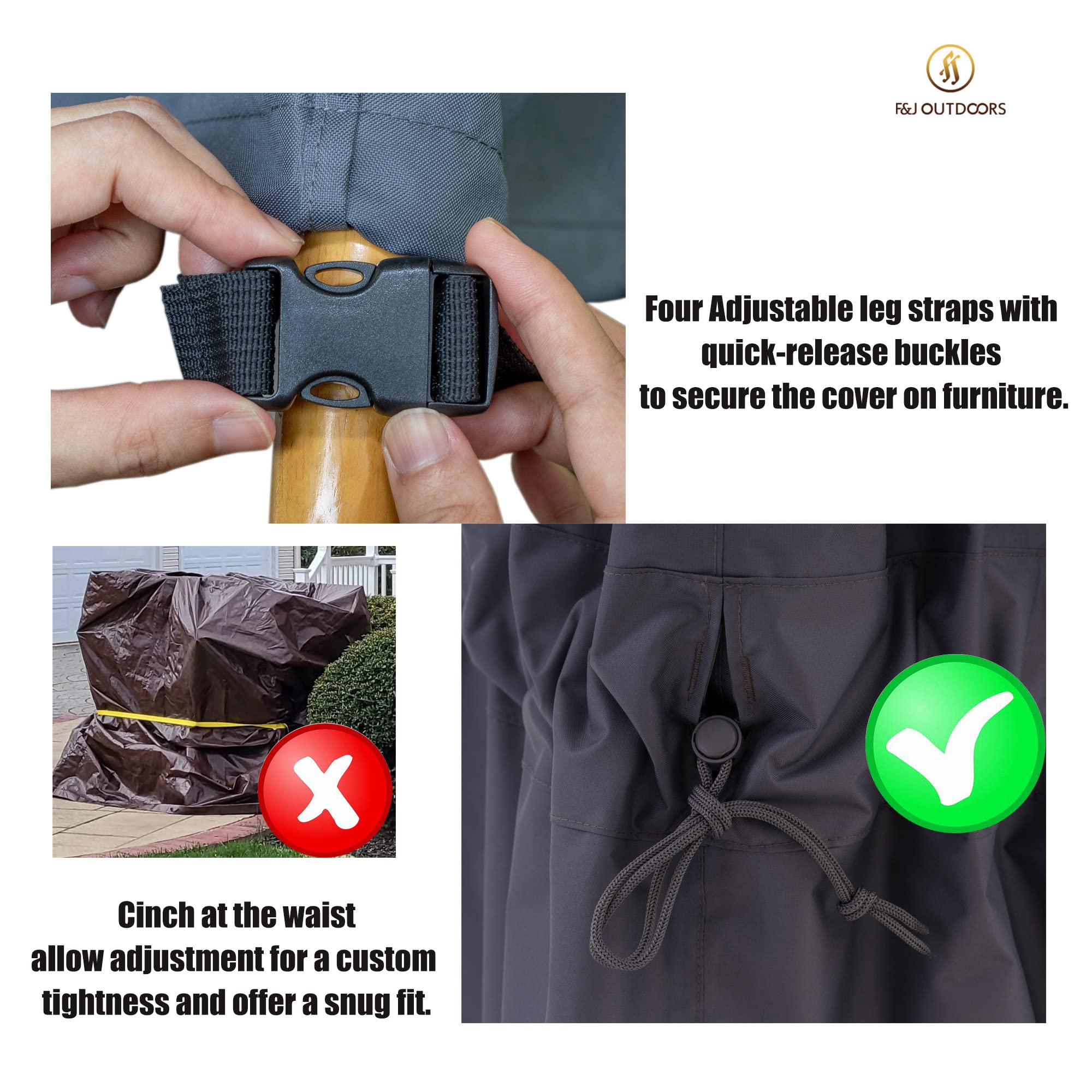 F&J Outdoors Garden Chair Covers, Waterproof Anti-UV High Wind Resistant Design for Outdoor High-back / Adirondack Chairs, Grey