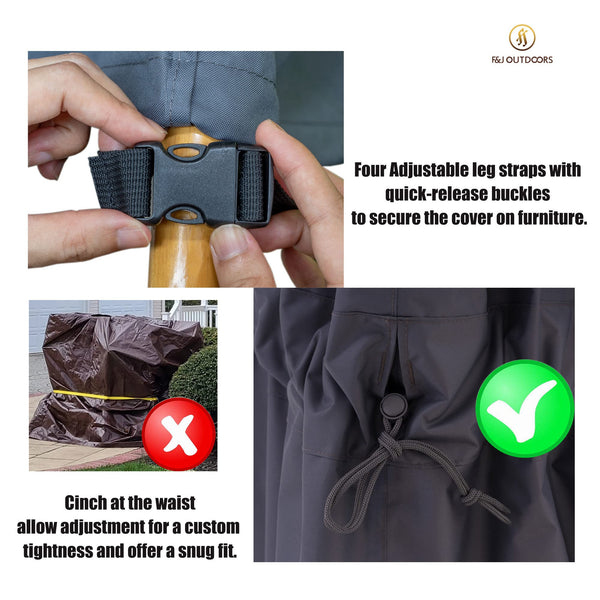 F&J Outdoors Garden Chair Covers, Waterproof Anti-UV High Wind Resistant Design for Outdoor High-back / Adirondack Chairs, Grey